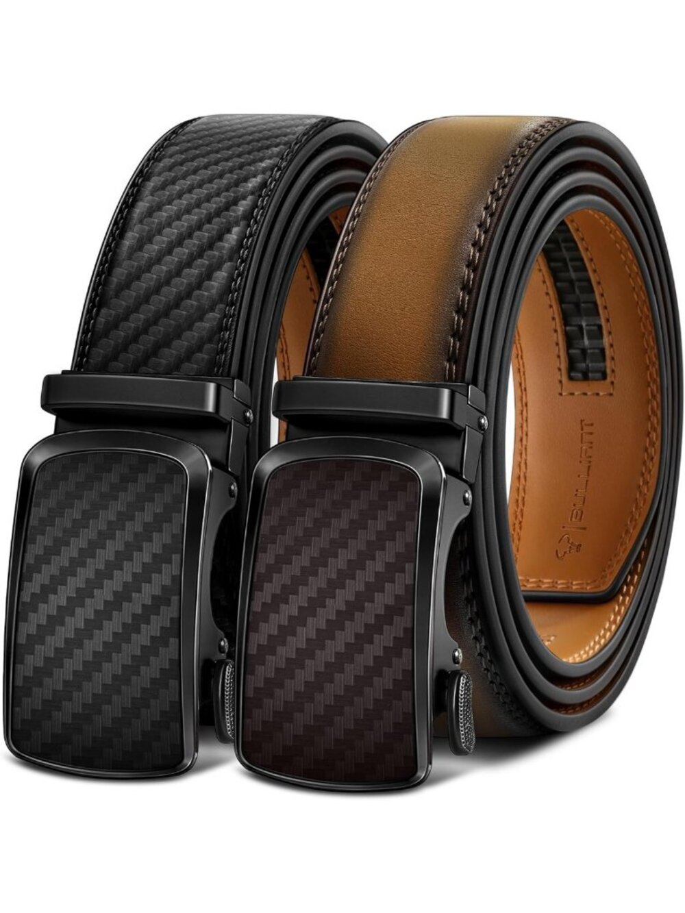 Stylish Men's Trimmable Leather Ratchet Belt Set - 2 Pack, Gift Boxed